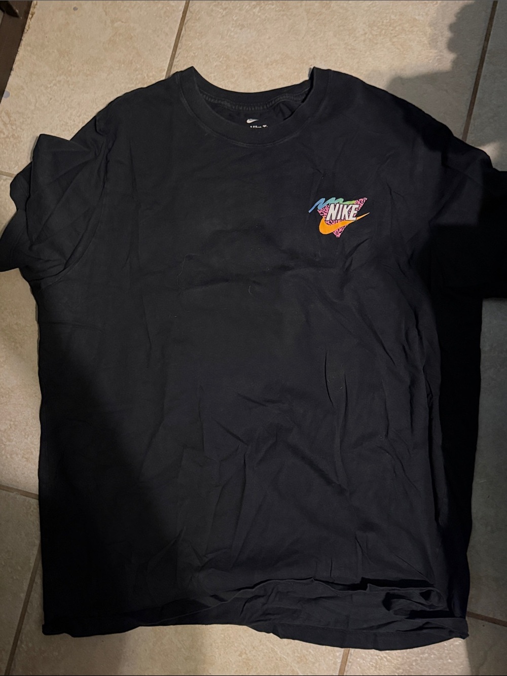 Nike Black Short Sleeve Tee with Multi-Color Chest Logo